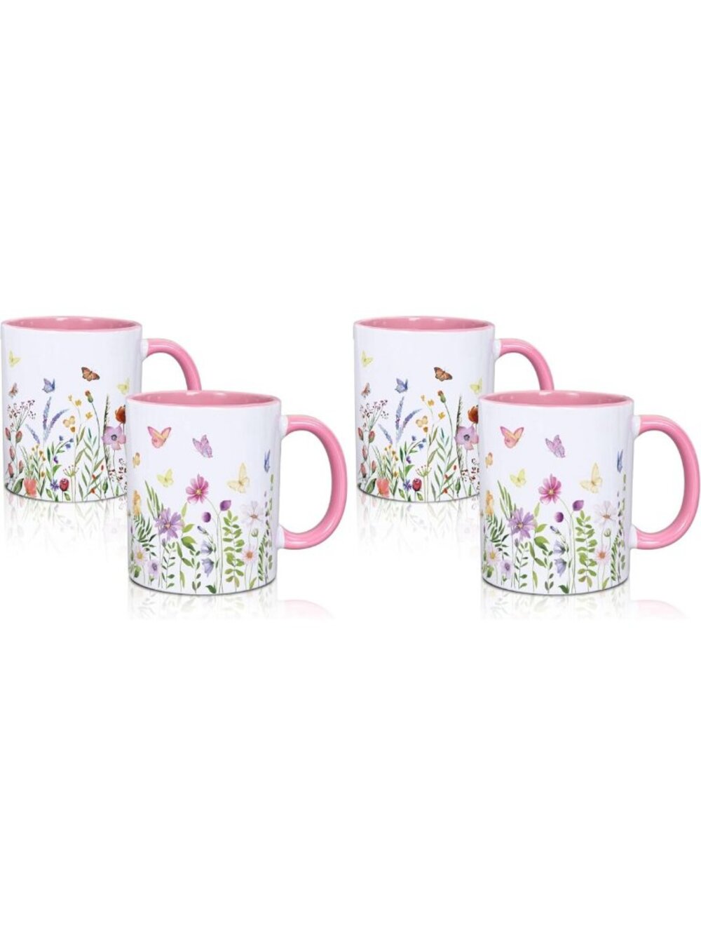 Set of 2 Floral Coffee Mugs - 12 Oz Watercolor Wildflower & Butterfly Design